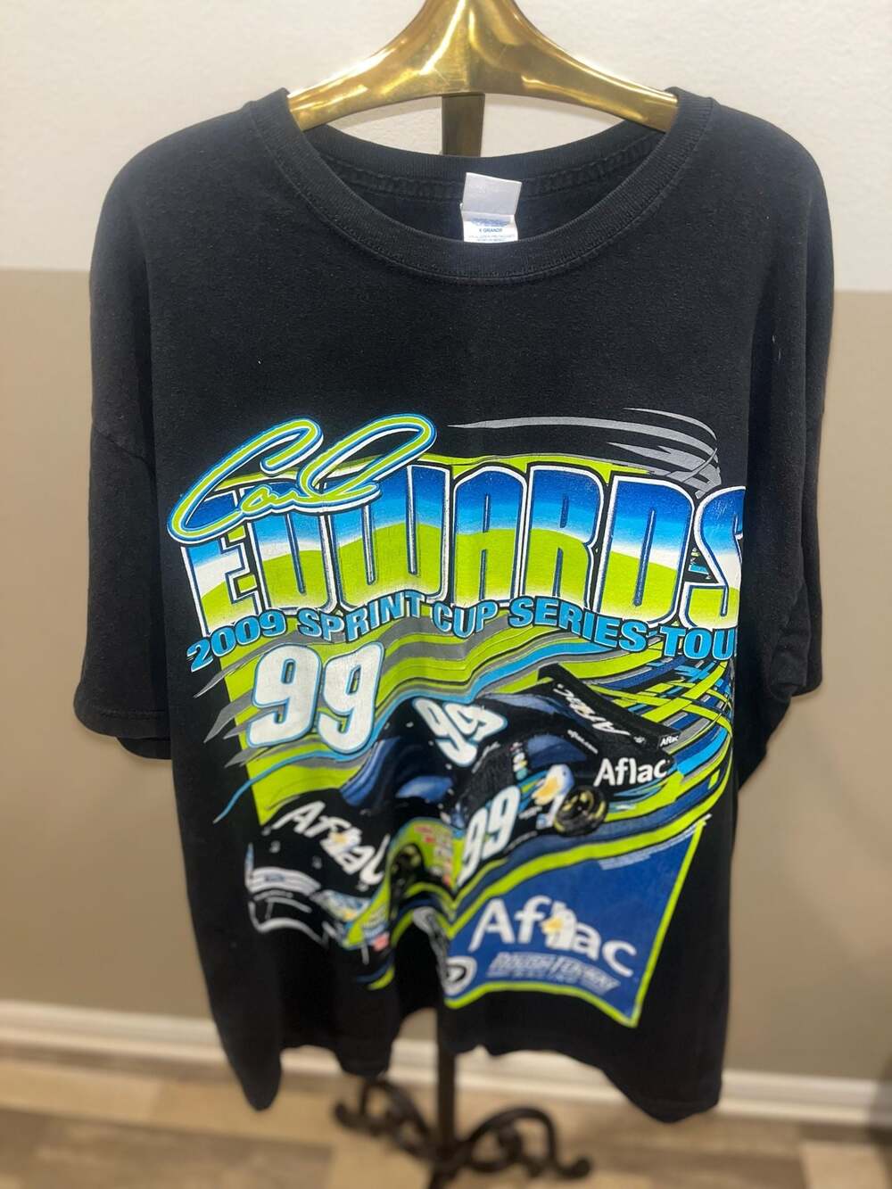 Aflac Roush Racing Mens XL Carl Edwards Double Sided Graphic Black T Shirt 2009